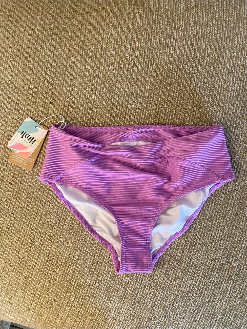 🌼 NWT Nani brand Swimwear Women's High-Waist Ribbed Bikini Bottom in Lavender XS